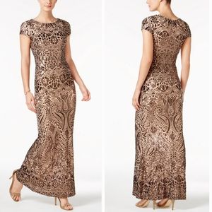 Betsy & Adam Bronze Sequin Mermaid Evening Gown NWT Size 6